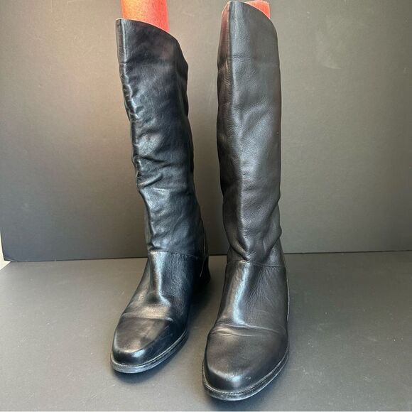 KF Limited Black Leather Roll Down Calf Boots Size 9 - Picture 2 of 7